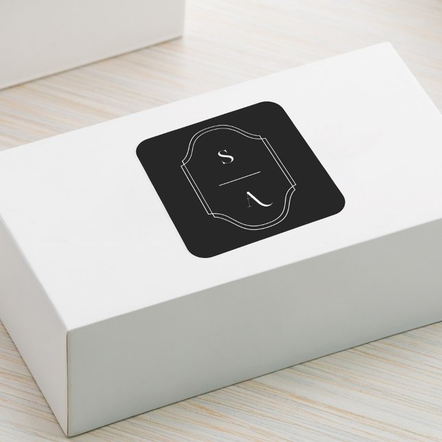 Sticker Carré Monogramme personnalisé minimaliste noir (Créateur téléchargé)