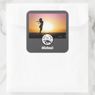 Sticker Carré Monogramme photo Silhouette de la tortue noire