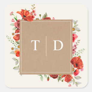 Sticker Carré Monogramme Poppy Fleur sauvage Cardstock Mariage S
