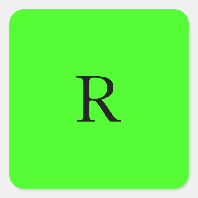 Sticker Carré Monogramme Première Neon Vert Couleur Solide Simpl (Devant)