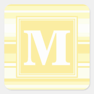 Sticker Carré Monogramme rayures jaunes citron