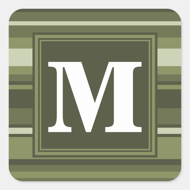 Sticker Carré Monogramme rayures vert olive (Devant)