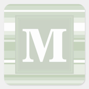 Sticker Carré Monogramme rayures vert pâle