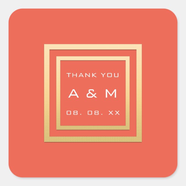 Sticker Carré Monogramme Remercier Gold Cadre Minimalisme Date M (Devant)