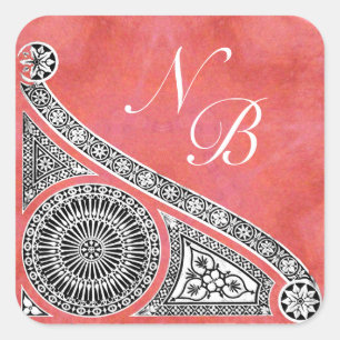 Sticker Carré MONOGRAMME RENAISSANCE rouge rose