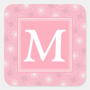 Sticker Carré Monogramme rose cercles motif
