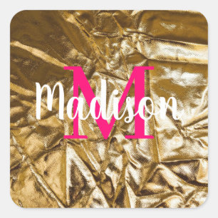 Sticker Carré Monogramme rose doré personnalisé 