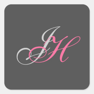 Sticker Carré Monogramme rose gris noir Simple