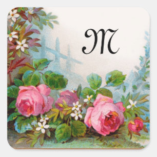Sticker Carré MONOGRAMME rose & JASMINES