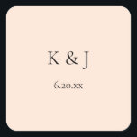 Sticker Carré Monogramme rose pâle et date<br><div class="desc">Faites vos invitations ou des notes de remerciement pop avec ce monogramme de pastel rose vif et l'autocollant de date.</div>