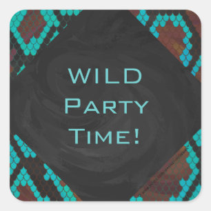 Sticker Carré Monogramme serpent impression Brown et Turquoise