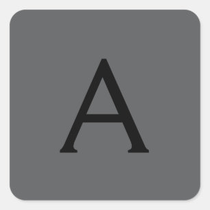 Sticker Carré Monogramme simple gris classique Ajouter un nom in
