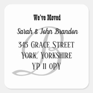 Sticker Carré Monogramme simple Nous avons déplacé Faire-part
