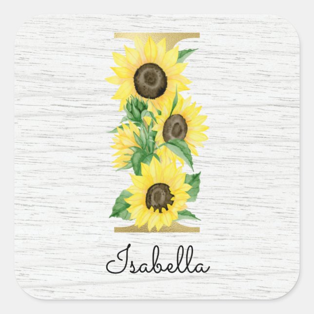 Sticker Carré Monogramme Soleil Doré Tournesol Féminin Floral In (Devant)