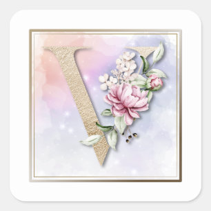 Sticker Carré Monogramme V Rose Rose