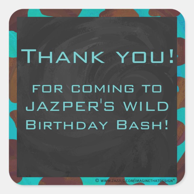 Sticker Carré Monogramme Vache Impression Brown et Turquoise (Devant)