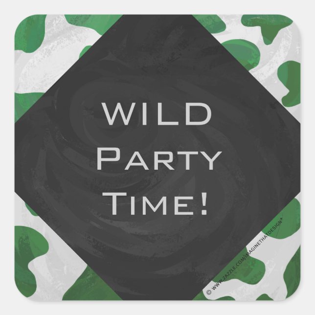 Sticker Carré Monogramme vert et blanc de vache (Devant)