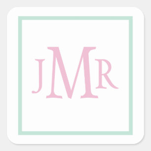 Sticker Carré Monogramme vert et rose de menthe