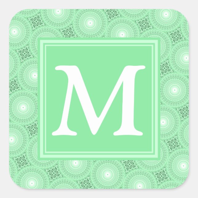 Sticker Carré Monogramme vert ressort cercles motif (Devant)