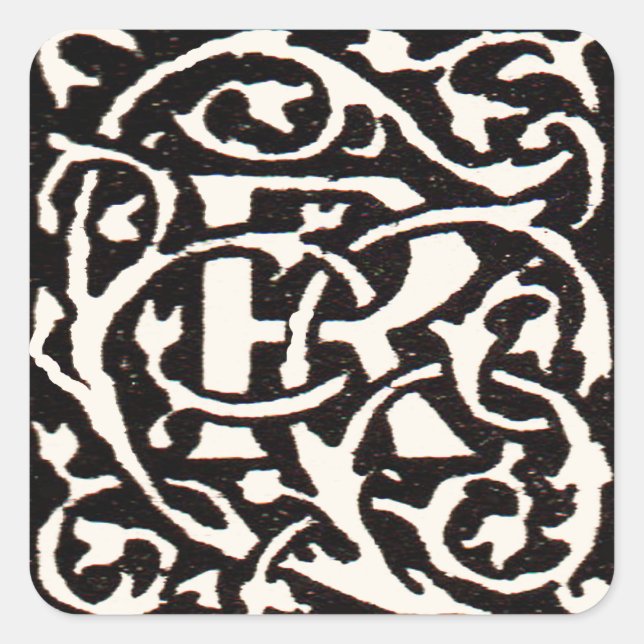 Sticker Carré Monogramme vintage R Art Nouveau (Devant)