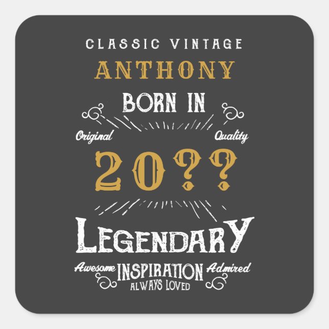 Sticker Carré Monogramme Vintage rétro d'anniversaire personnali (Devant)