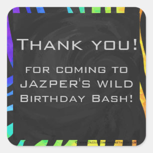 Sticker Carré Monogramme Zebra noir et arc-en-ciel