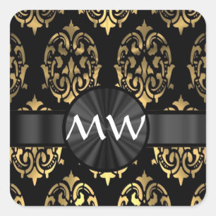 Sticker Carré monogrammed or et damas noir