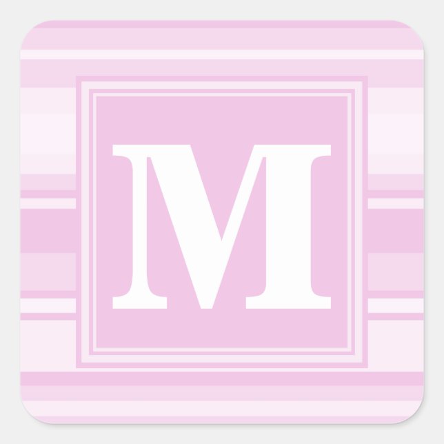 Sticker Carré Monogrammes à rayures roses pour bébé (Devant)