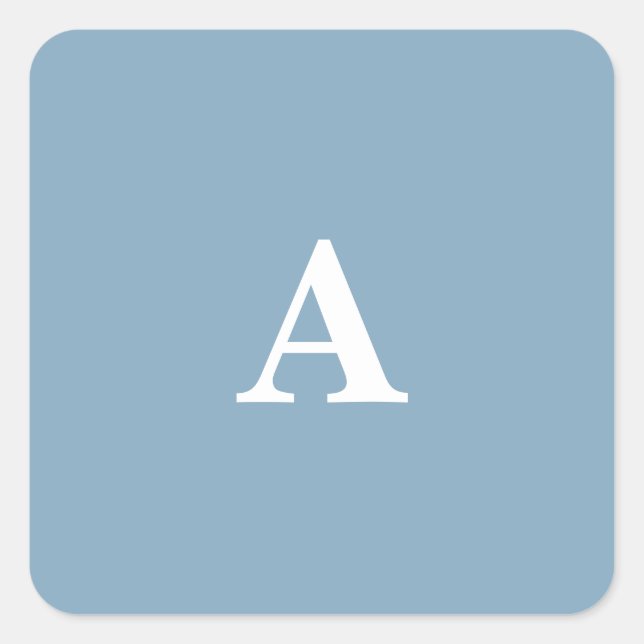 Sticker Carré Monogrammes blancs bleu poussiéreux Simple Minimal (Devant)