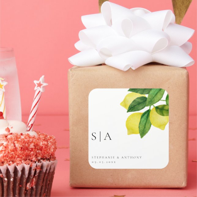 Sticker Carré Monogrammes Citrus citron Mariage de verdure (Fête)