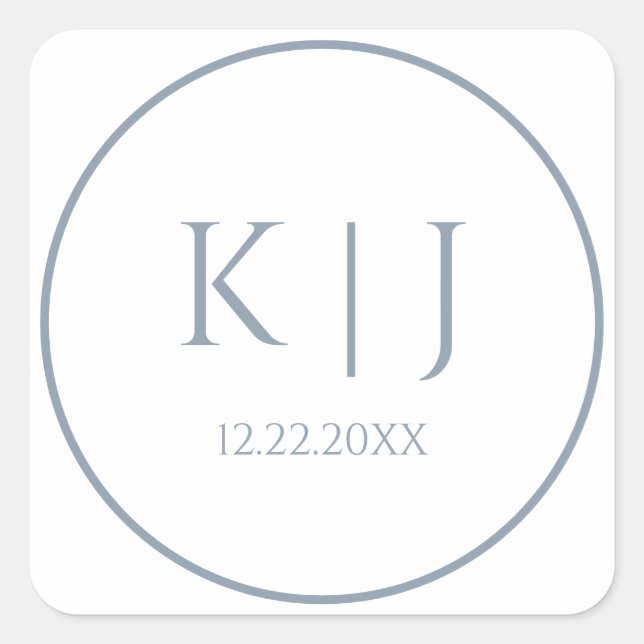 Sticker Carré Monogrammes Dusty Blue Elegant minimaliste Mariage (Devant)