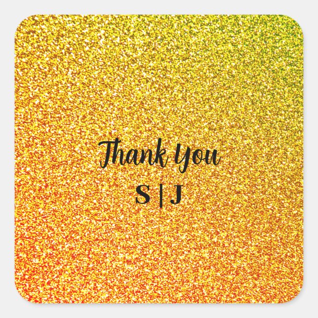 Sticker Carré Monogrammes Mariage Glittery Gold Sparkle Merci (Devant)