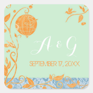 Sticker Carré Monogrammes Mariages Inséparables verts