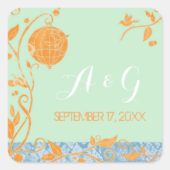 Sticker Carré Monogrammes Mariages Inséparables verts (Devant)