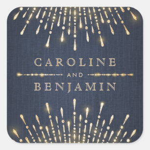 Sticker Carré Monographie de mariage vintage marine déco or glam