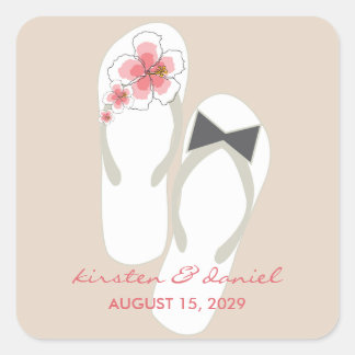 Sticker Carré Monsieur et Madame Pink Hibiscus Tongs de Plage Ma