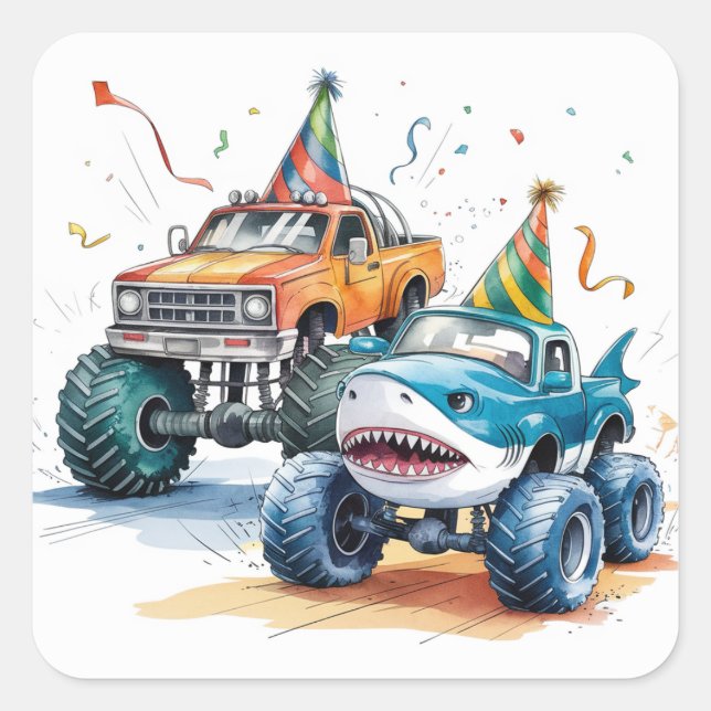 Sticker Carré Monster Shark Camion Anniversaire Bash (Devant)
