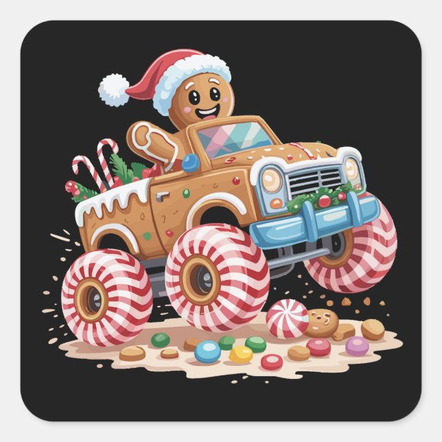 Sticker Carré Monster Truck Gingbread Homme Noël Baking (Devant)