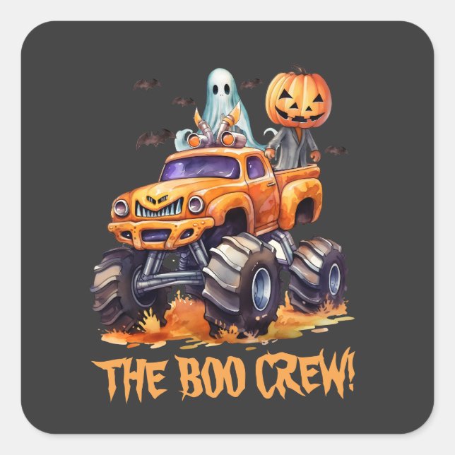 Sticker Carré Monster Truck Watercolor Bow Crew Halloween Éffray (Devant)