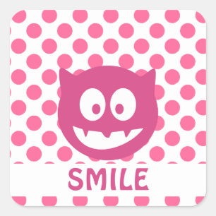 Sticker Carré Monstre à pois roses SOURIRE