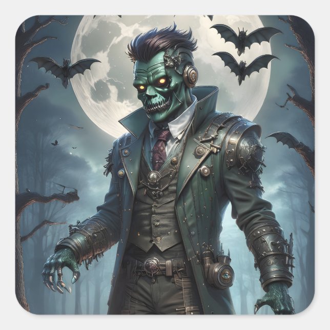 Sticker Carré Monstre de Frankenstein Steampunk Halloween (Devant)