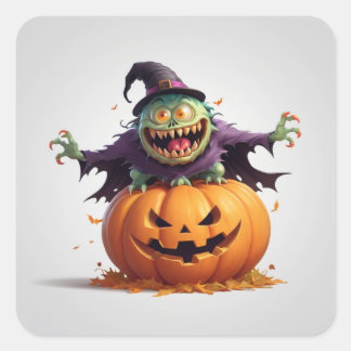 Sticker Carré Monstre fou d'Halloween