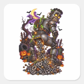 Sticker Carré Monstre mécanique d'Halloween déféquant des écrous