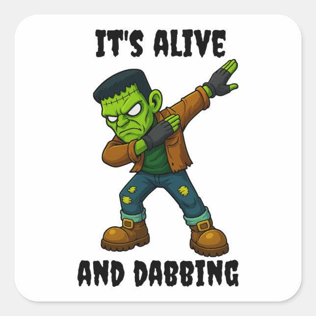 Sticker Carré Monstre pointu est vivant et dabs pour Halloween (Devant)