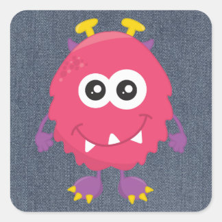 Sticker Carré Monstre rose Cute Retro