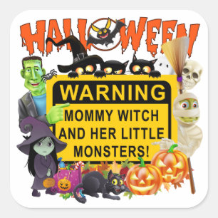 Sticker Carré Monstres d'Halloween