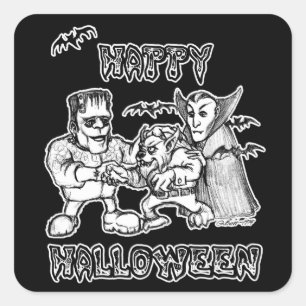 Sticker Carré Monstres drôles - Halloween heureux