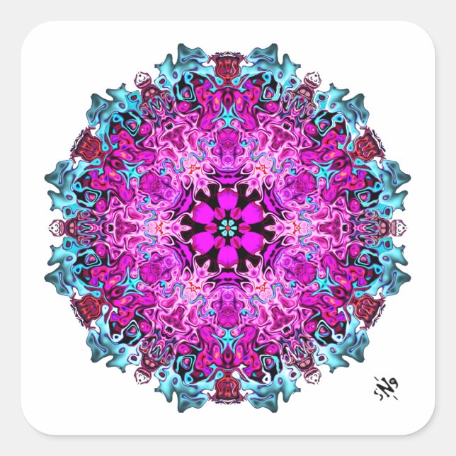 Sticker Carré Monstres & une fleur (motif abstrait) v1.1 (Devant)