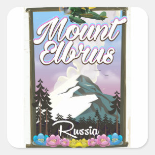 Sticker Carré Mont Elbrouz, affiche de voyage russe