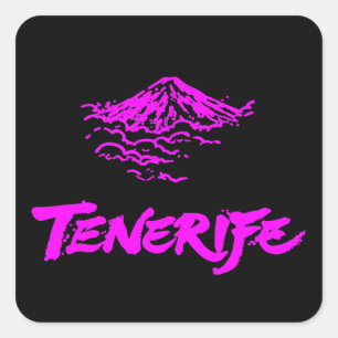Sticker Carré Mont Teide Ténérife Volcan Rose Néon